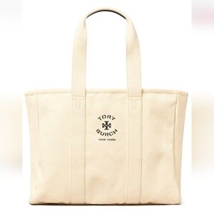 Tory Burch Cream Canvas Logo Tote